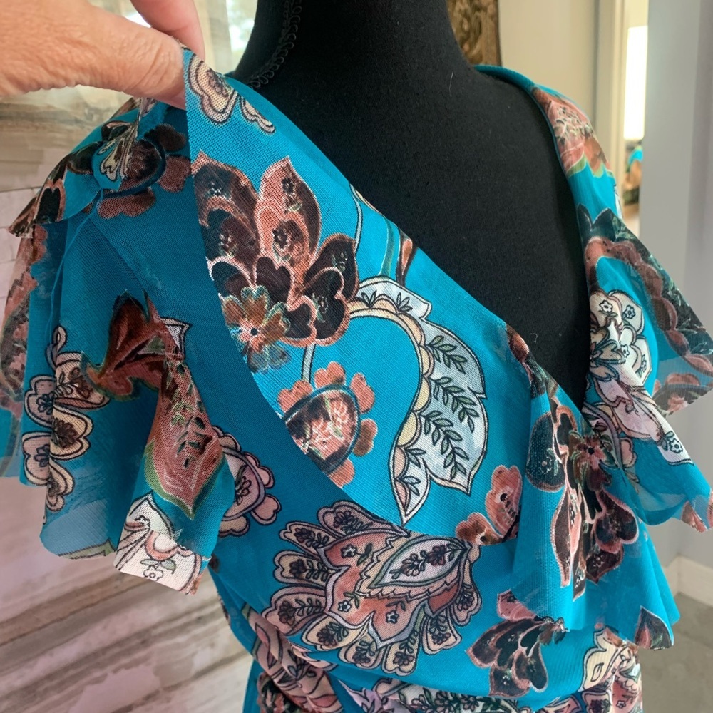 Women’s‎ APT.9 Ruffle V Teal/ Green Floral Dress. Size M - Picture 8 of 8